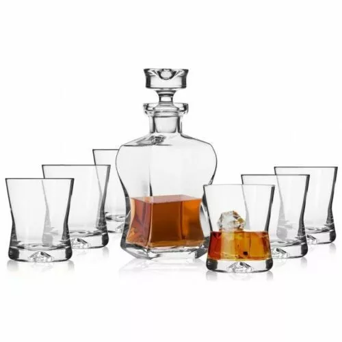 Krosno Signature Whisky Caraffa Decanter Set | 500 ml | 290 ml | Fatto a mano