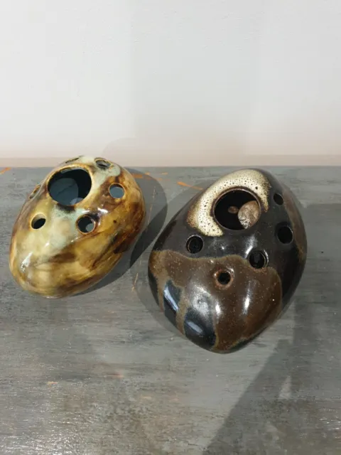 Vintage Studio Pottery Ceramic Stone Pebble Bud Vase  Brown Glazed X 2