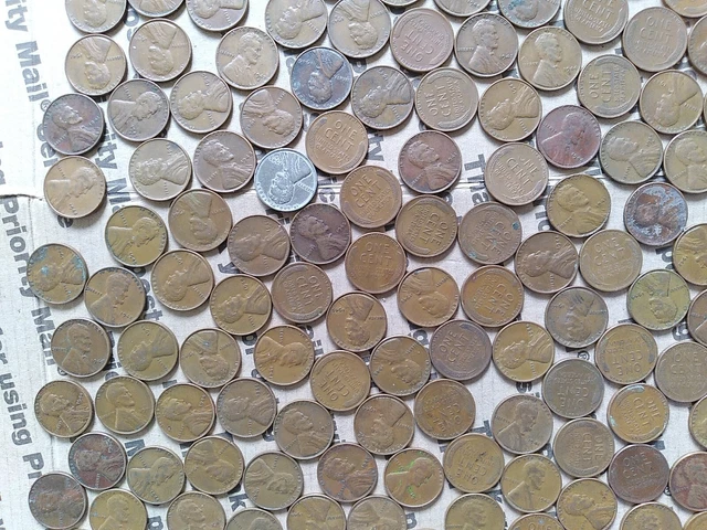 $6.84 copper one cent coins Lincoln Wheat penny lot 1940s pennies pounds P D S 3