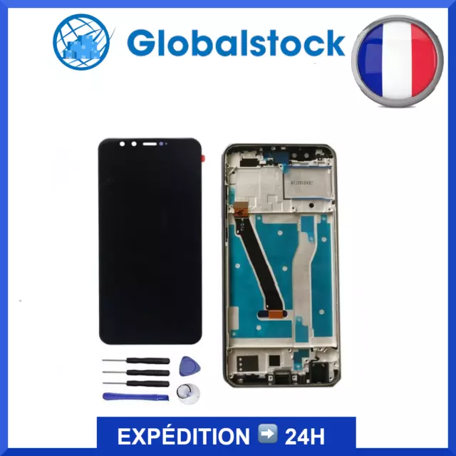 Ecran LCD + Vitre tactile sur châssis pour Honor 9 Lite Noir + outils