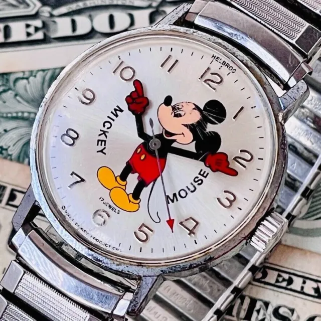 Helbros Mickey Mouse Reloj de Pulsera Manual Disney 17 Rubíes Seminuevo U112