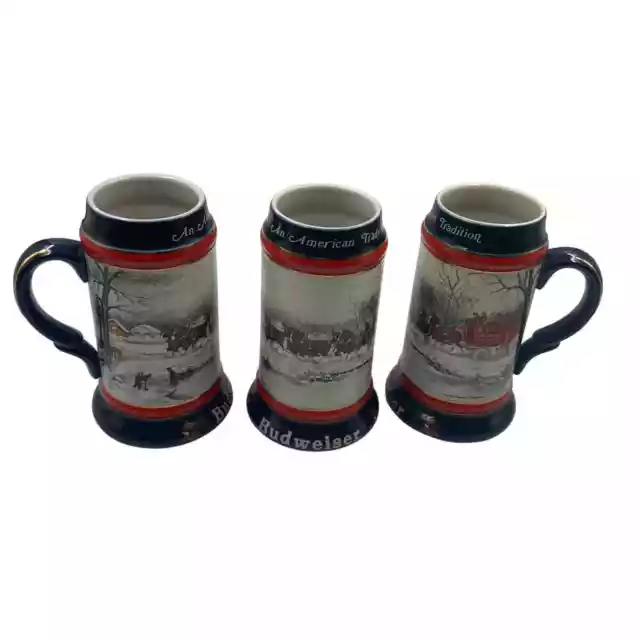 Vintage 3 Anheuser Bush Budweiser Heavy Ceramic Steins 1990 Susan Sampson