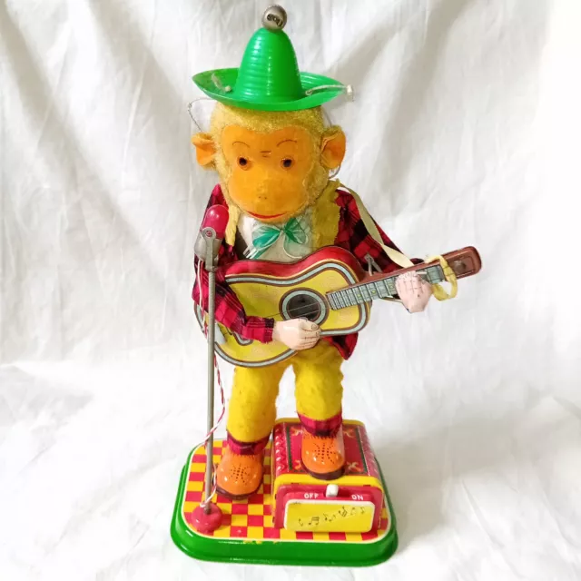 Vintage Japanese Tinplate Rock & Roll Guitar Playing Battery Toy Made In Japan