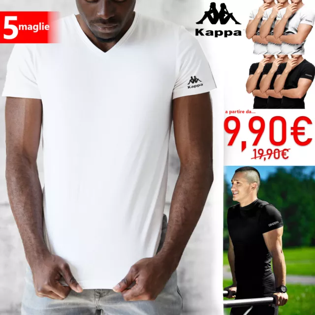 5 T-shirt scollo a V Uomo KAPPA Maglietta Intima slim Cotone Maglia Mezza Manica