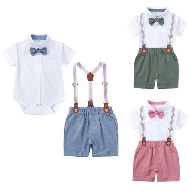 Newborn Baby Boy Gentleman Outfit Bow Tie Suit Romper Tops Shorts Wedding Sets
