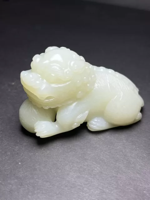Chinese Exquisite Handmade Lion carving Hetian Jade Statue