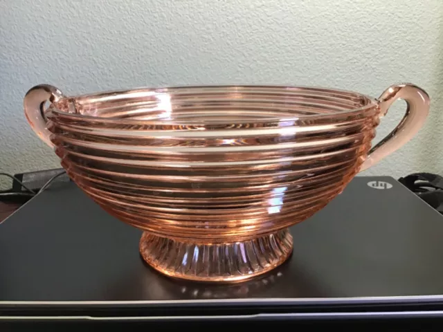 Pink Depression Glass Manhattan Glass - Ribbed Serving Bowl Double Handle