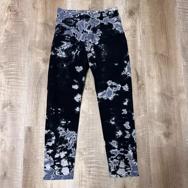 HARD TAIL Forever Leggings Tie Dye Stretch Cropped Mid Rise Blue White Small