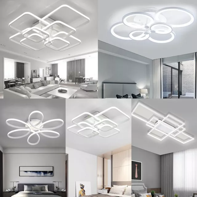 Modern Chandelier Lamp White Frame LED Ceiling Light Living Room Pendant Lights