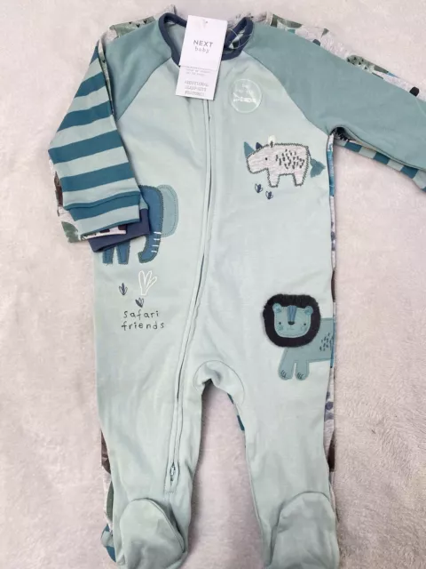 BNWT NEXT Baby Boy 3 Pack Zip Sleepsuits Babygrows Size Age 9-12 Months