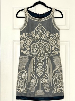 KAS New York Embroidered  Applique Lace Sleeveless Shift Dress Xs