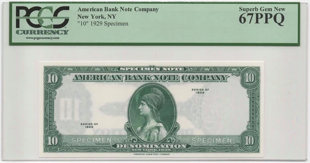 Usa 10 Units 1929 Test Note (Pcgs 67 Ppq) *Green Ink Front / Black Ink Back*