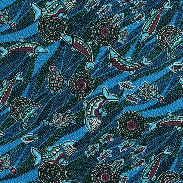 Aboriginal Australian Art Inspired BaanBaan Fish  Cotton Quilting Fabric 1/2YD