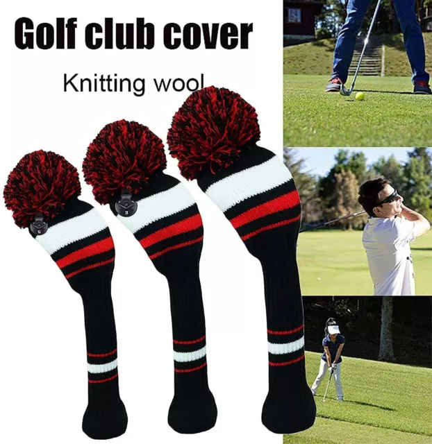 3x Couvre-têtes de golf tricoté Fairway Hybrid Pom Pom Cover Washable Soft