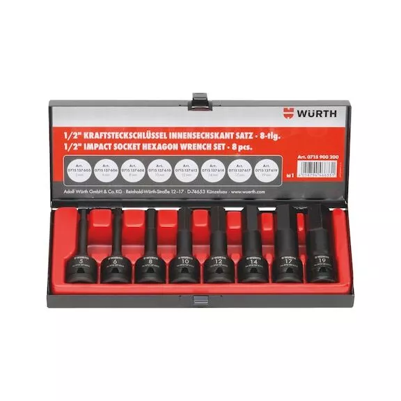 Chiavi a Bussola Esagonali Metriche Lunghe 1/2 Set 8pz - WÜRTH 0715900200