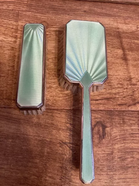 Stunning Art Deco Silver Enamel Dressing Brushes c.1936-8