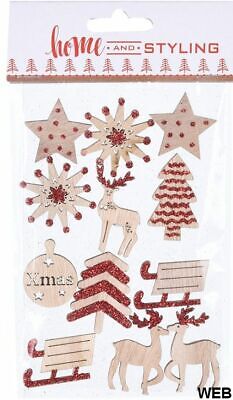Adesivi di natale decorativi in legno e glitter rosso - 3 confezioni da 12 pezzi
