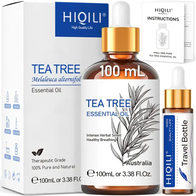 HIQILI Olio Essenziale Puro Tea Tree 100ML - Non Diluito, Premium - Olio per Cap