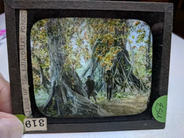 COLORED MAGIC LANTERN Glass Slide ESU TRIBES OF THE EQUATORIAL FOREST