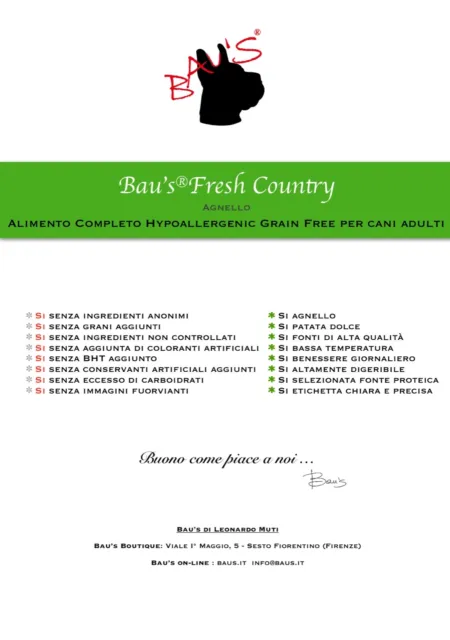 BAU'S Fresh COUNTRY AGNELLO PATATE grain free MONOPROTEICO crocchette PER CANI