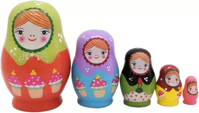 5pcs Handmade Wooden Nesting Dolls - Traditional Russian Matryoshka Girl