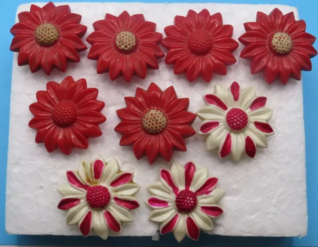 9 Vintage Curtain Drapery Push Pin Tie Backs Bakelite Plastic Red White