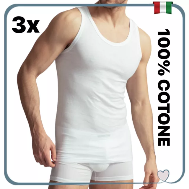 Set 3 Canottiera Uomo Spalla Larga Intima Canotta Cotone 100% da Intimo Vogatore