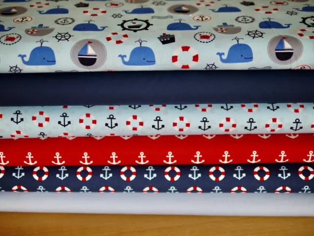 maritimes Stoffpaket ANKER & uni, 100% Baumwollstoff, Popeline, 6 x 25x145 cm