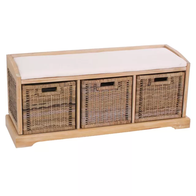 Sitzbank Bienne, Aufbewahrungsbox, Kubu-Rattan 3 Körbe 112x46x37cm 2