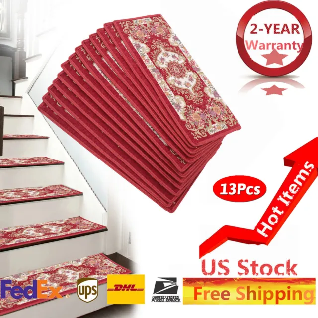 13 Pcs Non-Slip Washable Stair Treads Carpet with Skid Resistant Self-Adhesive