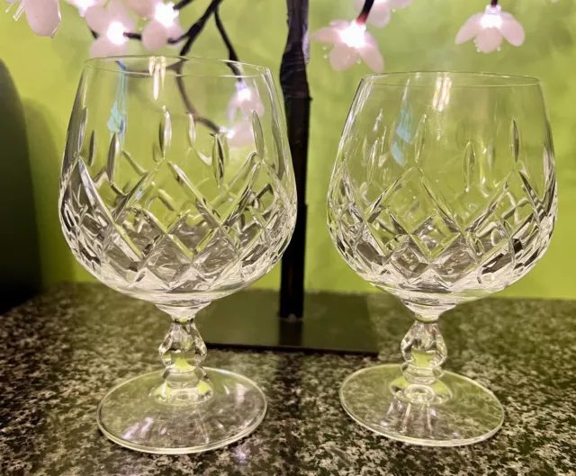 BOHEMIA CUT LEAD Heavy Crystal Brandy Glasses Set of 2 VGC £14.00