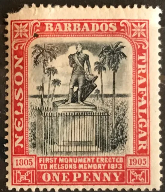 Barbados 1906 Nelson Centenary One Penny Black & Red Sg 147 Lmm