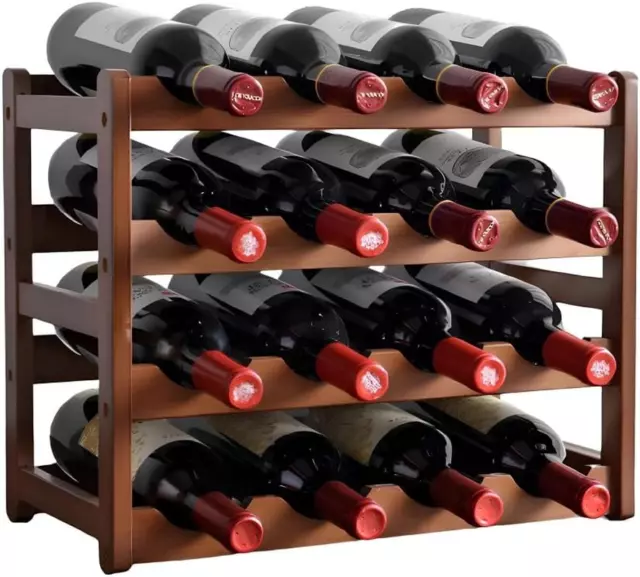 9SHOME 4 Tiers Bamboo Wine Rack, Wooden 16-Bottle Display Wine Bottle Storage Ho