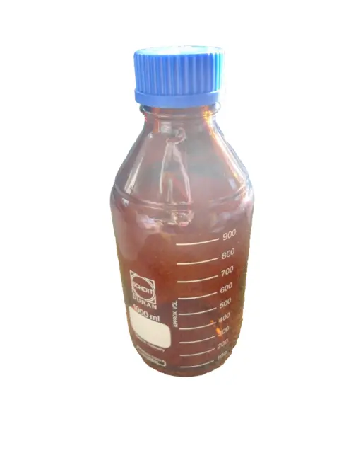 1000 ml Braunglasflasche, Schott-Duran, mit Ausgießring und Schraubkappe, Labor