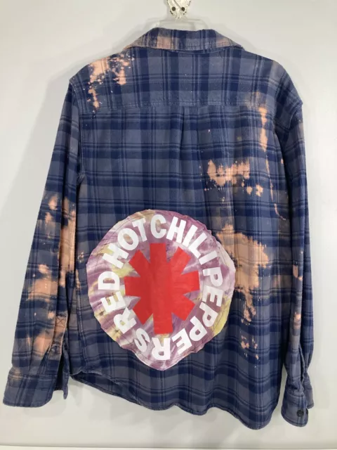 Upcycled Distressed RED HOT CHILI PEPPERS RHCP Bleached Flannel Unisex XL