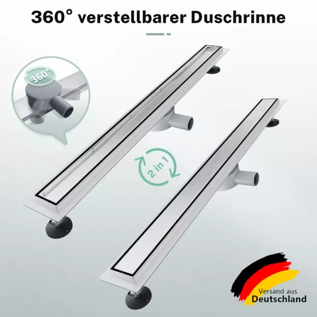 Edelstahl Duschablauf Bodenablauf Duschrinne 2in1 Flach Befliesbar 360° Siphon