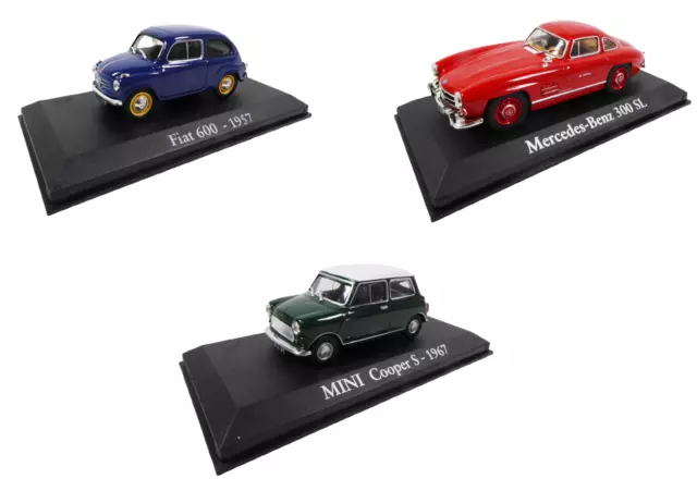 Lot de 3 Voitures Miniatures Mini Cooper Fiat Mercedes Benz 1/43 Model Car LRBA6