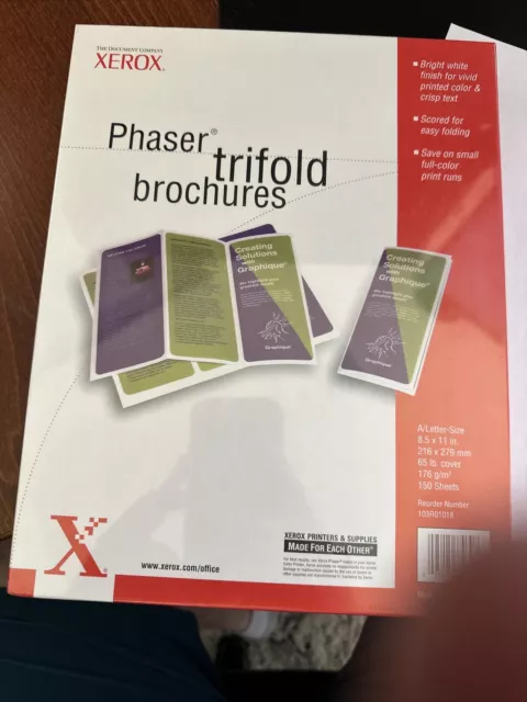 Xerox Phaser Trifold Brochures Paper 150 Sheets 8.5 x 11 Inches New Sealed