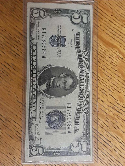 Very nice 1934 D double dated $5 five dollar silver certificate beautiful...