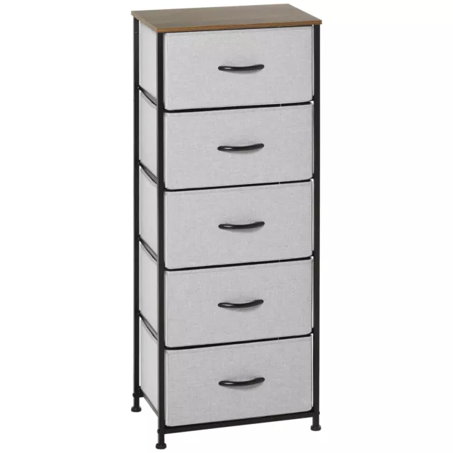 HOMCOM 5 Drawer Fabric Chest of Drawers w/ Wooden Top for Closet Hallway Grey