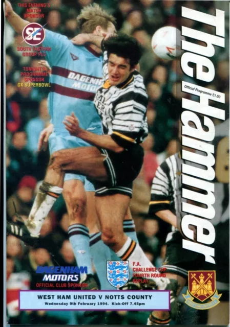 West Ham United vs Notts County Programme February 9 1994