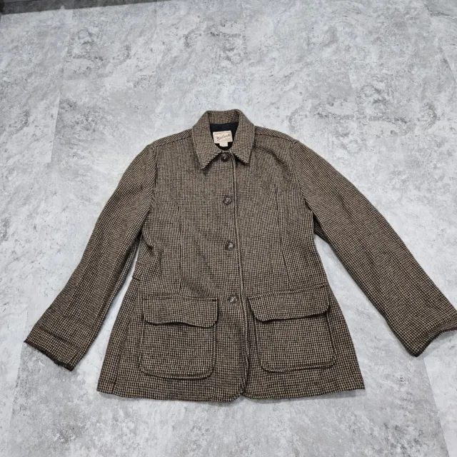 Woolrich Womens Brown Tweed Jacket Blazer Houndstooth Pockets Button Front M