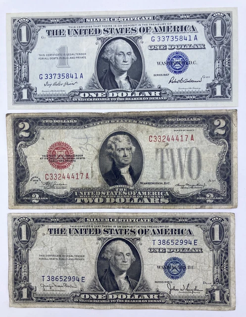 1928 ($2) Two Dollar Red Seal Legal Tender 1935-1957 ($1) One Dollar Blue Seals
