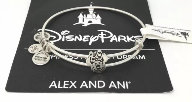 NEW Disney Parks ALEX AND ANI Minnie Mouse Icon Slider Silver Bangle Bracelet