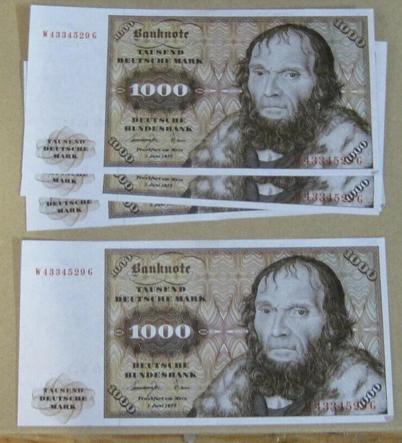 10 X 1000 DM Geldscheine – Reproduktion 1980, Mit Banderole, Originales Format
