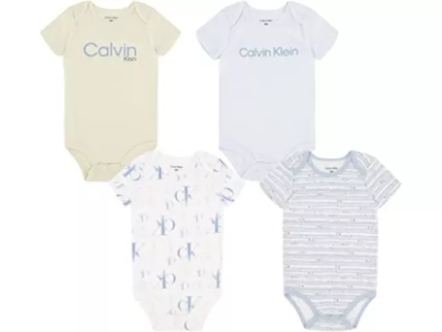 Calvin Klein Baby Boys 4 Pieces Pack Bodysuit Size 0/3M, 3/6M, 6/9M, 12M, 18M