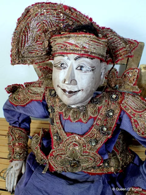 Burma Puppet Marionette Large Hand Made Silk Woven Clothes Couching Embroidery #