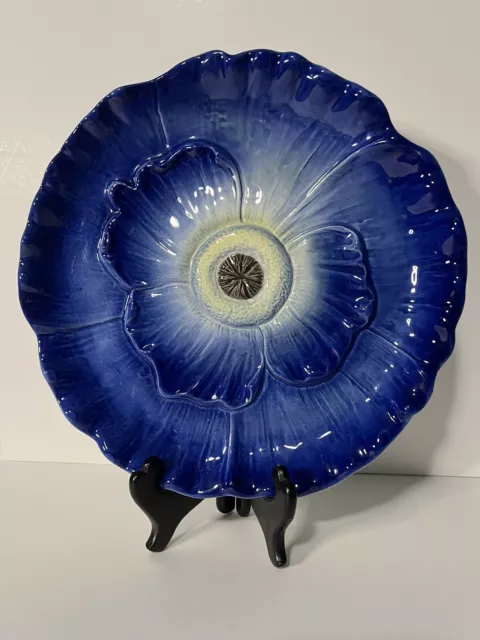 Jay Willfred Andrea By Sadek Pansy Blue Flower Plate Heavy, flea bite