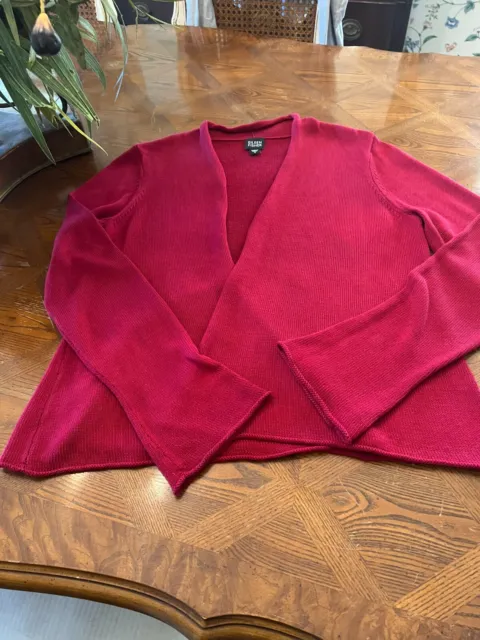 Eileen Fisher Womens Cardigan Sweater Open Front Red Silk Cotton Blend Size S