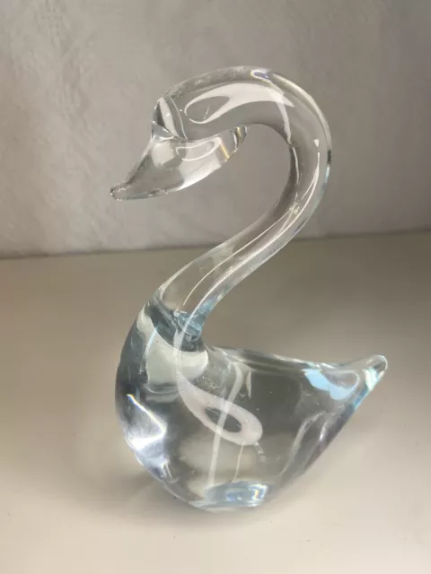 Vintage MURANO Blown Glass Swan Bird Clear Figurine Paperweight Art